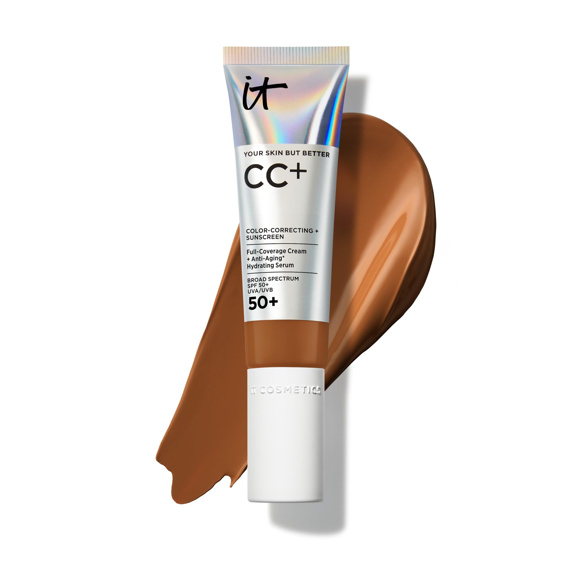 IT Cosmetics CC+ Cream - Natural Full Coverage Foundation With SPF 50+, Color Corrector & Anti-Aging Hydrating Serum, Hyaluronic Acid + Peptides, Lightweight Up To 24H Wear, All Skin Types