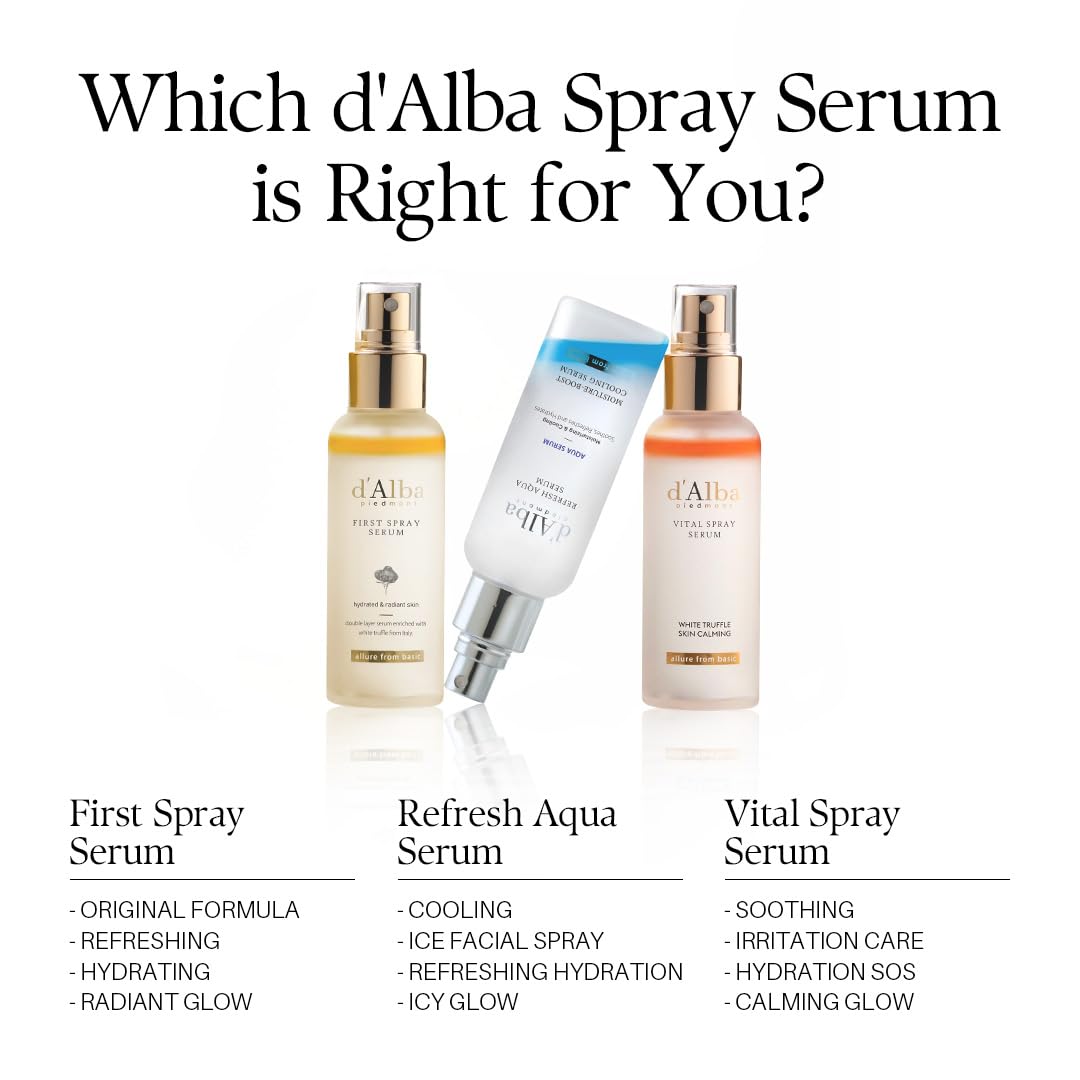 d'alba Piedmont Italian White Truffle First Spray Serum, Vegan Skin Care, Light-weight Face Moisturizer, Glow Serum for Radiant Skin, Non Comedogenic, All In One Mist, Korean Skin Care (3.38 fl oz.)